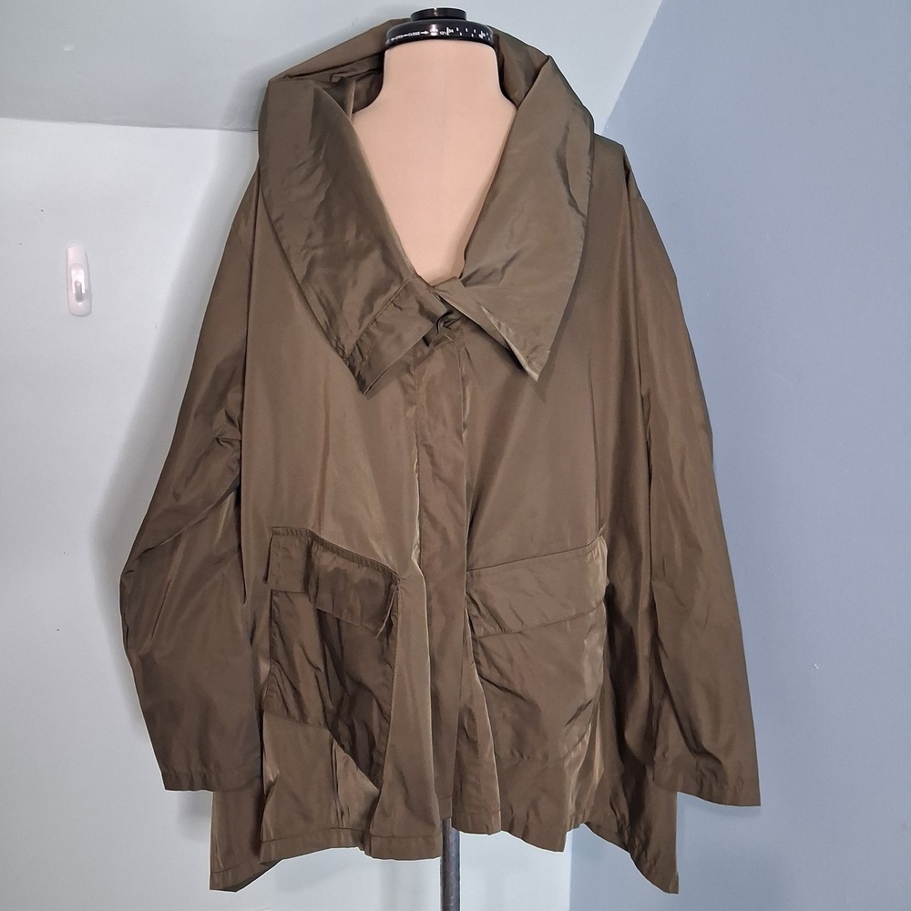 Planet by Lauren G Oversized Nylon Jacket Olive Green Made in USA One Size